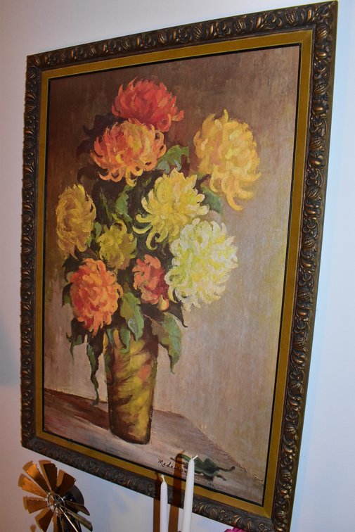 Vintage Framed Print "Golden Mums" by Medeiros