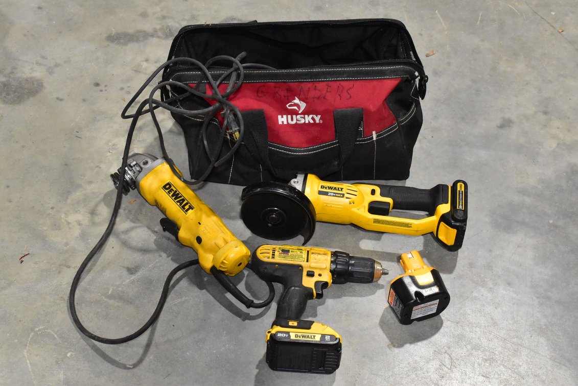 Assorted DeWalt Tools and Husky Bag