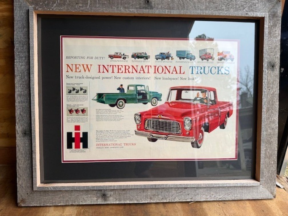 30" x 24" Barnwood Framed 1960 IH Truck Advertisement