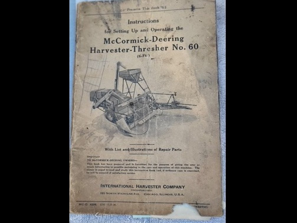 McCormick Deering Harvester-Thresher No. 60 Ops Manual