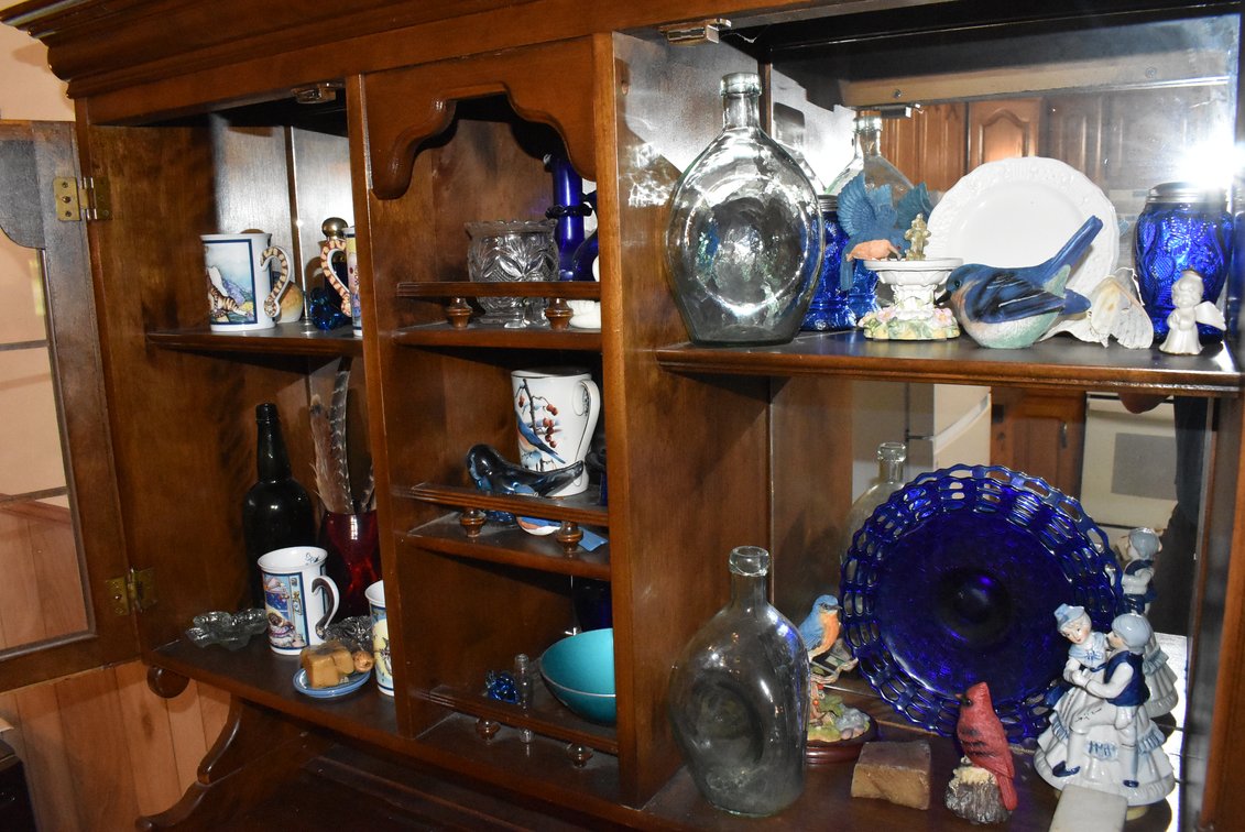 Contents of Top China Cabinet - Figurines, Mugs, Etc.