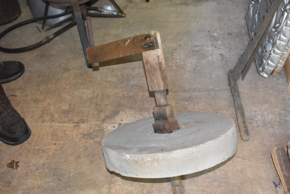 Antique Grinding Stone w/ Wooden Handle
