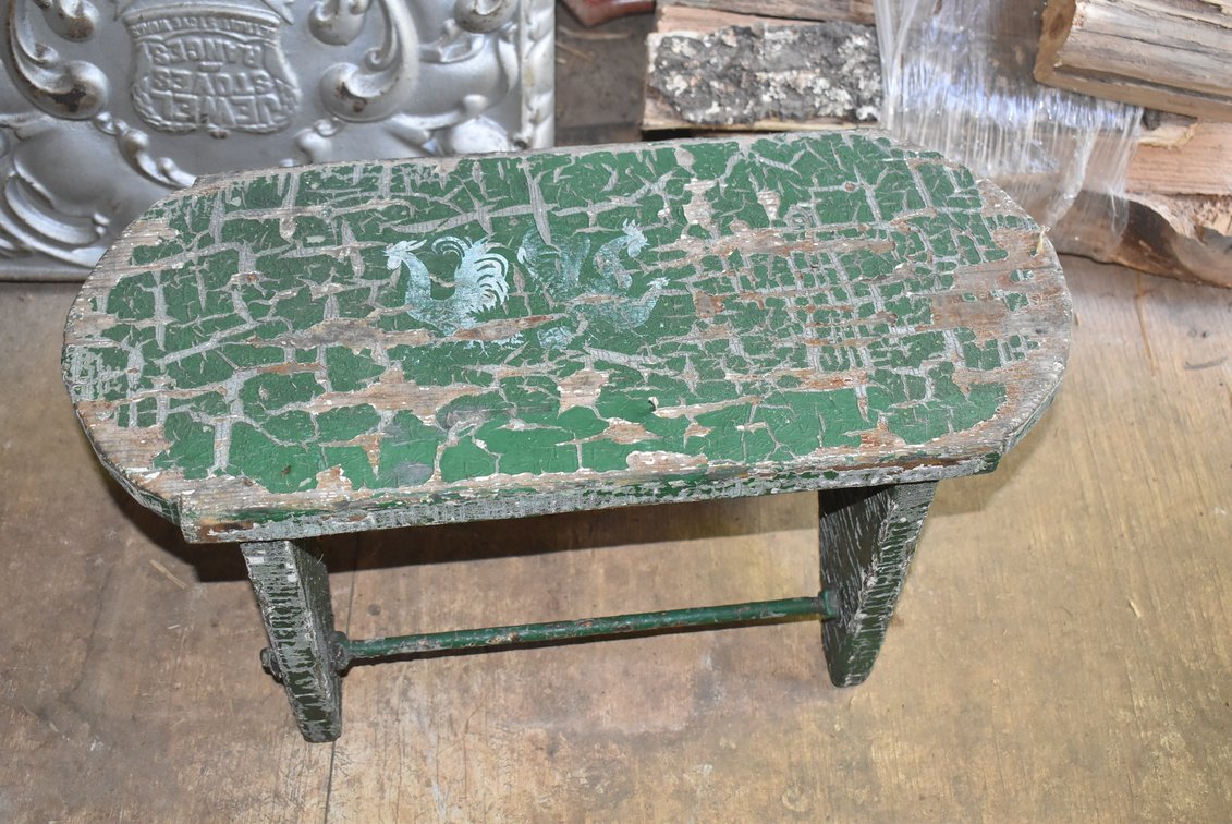 Vintage Green Stool w/ Rooster