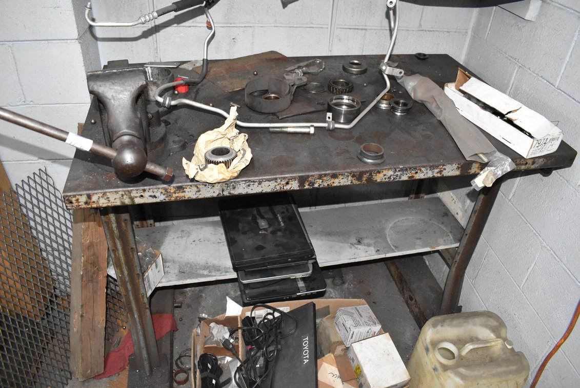 Metal Work Table w/ Bench Vise & Contents