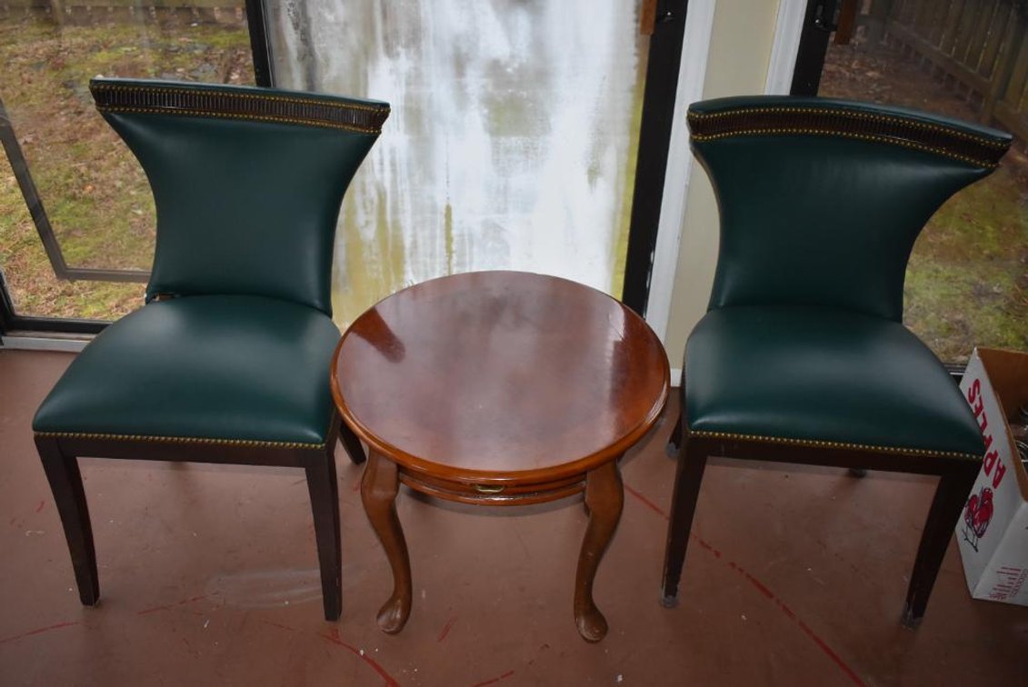Pair Green Chairs w/ Round Top Table