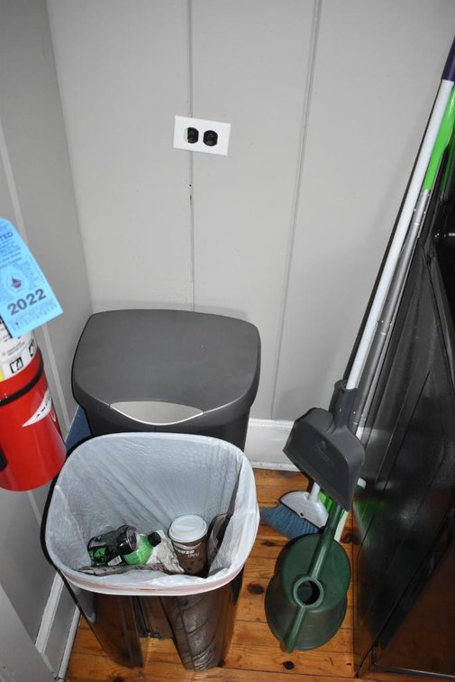 Pair Trash Cans, Broom