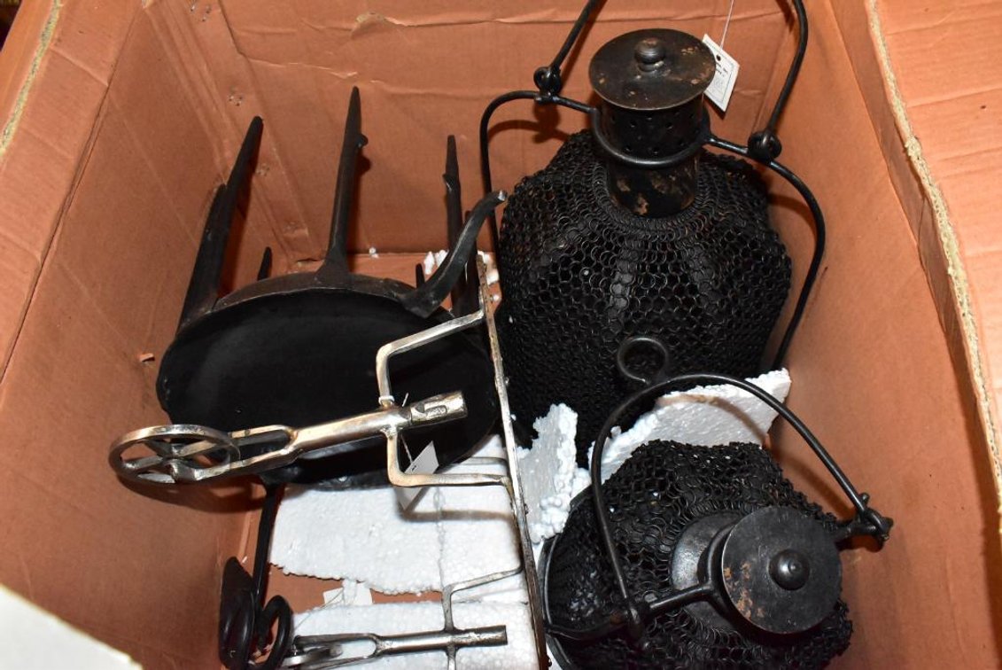 Box Decorative Black Metal Lanterns w/ Stands +