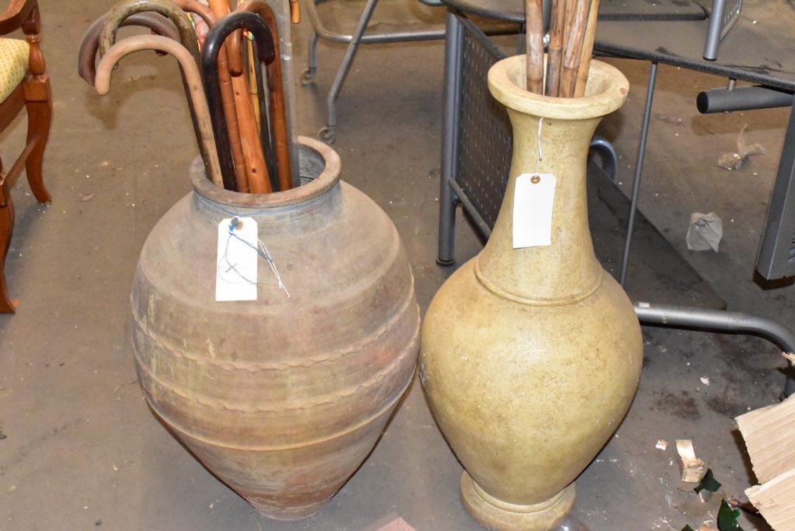 Pair Large Vases w/ Canes