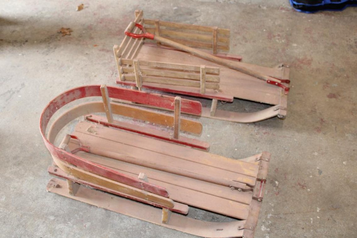 Pair Wooden Pull Sleighs Sleds