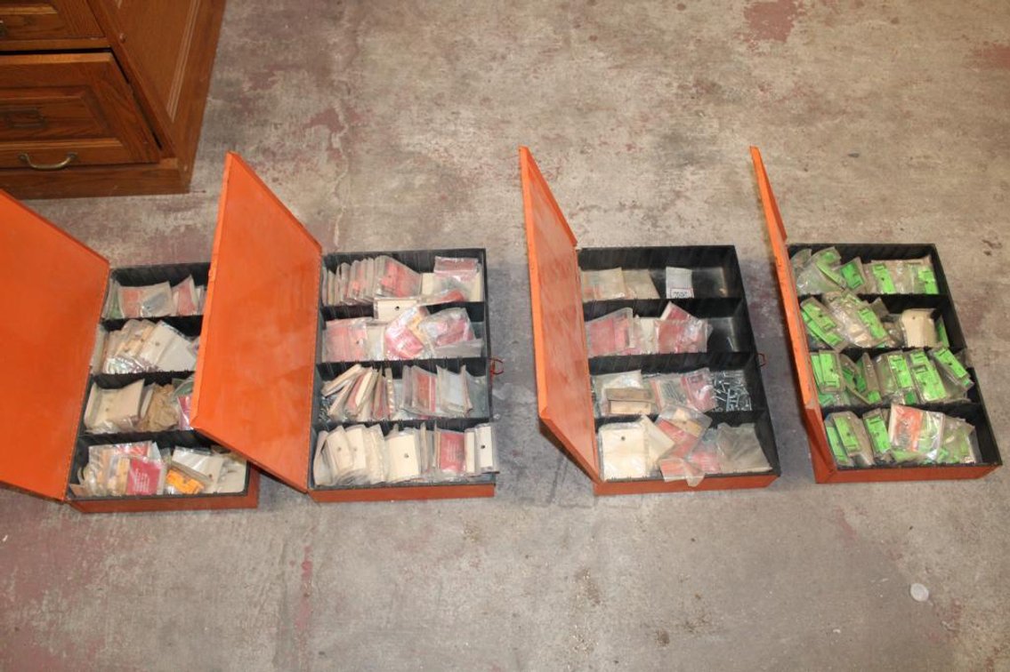 4 Metal Orange Boxes of Hardware