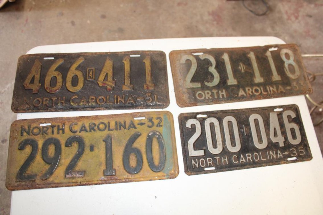 1931, '32, '33, '35 North Carolina License Plates