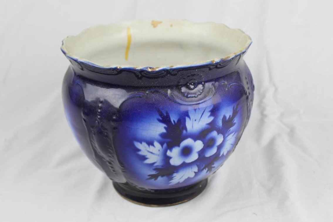 Flow Blue China Jardiniere; Baltic No.3