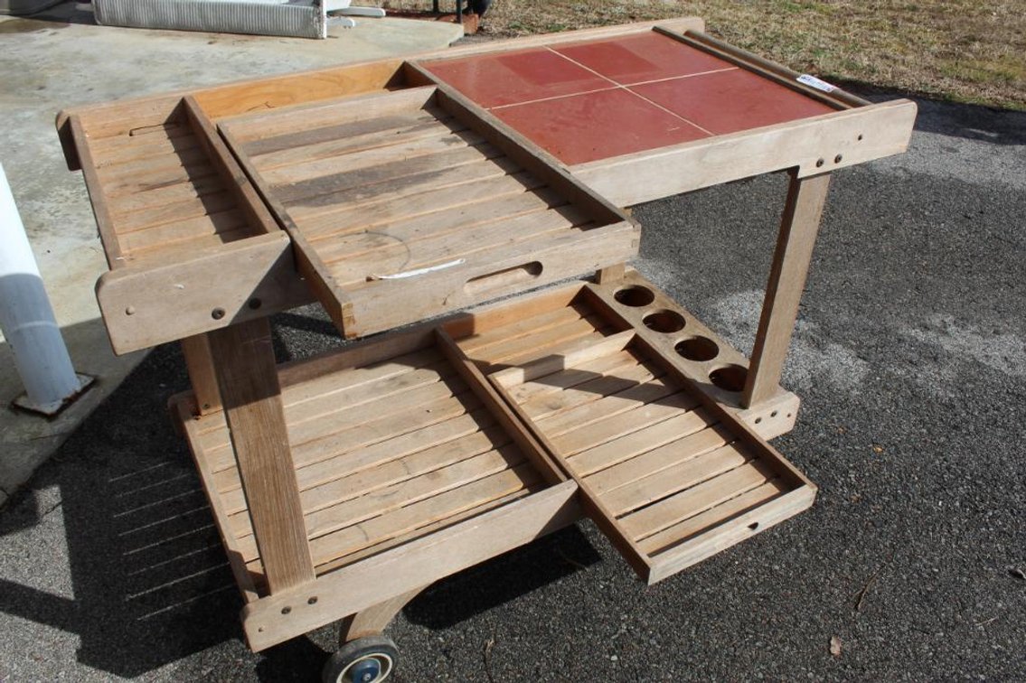 Patio Wooden Portable Cabinet w/ Pull Out Stations