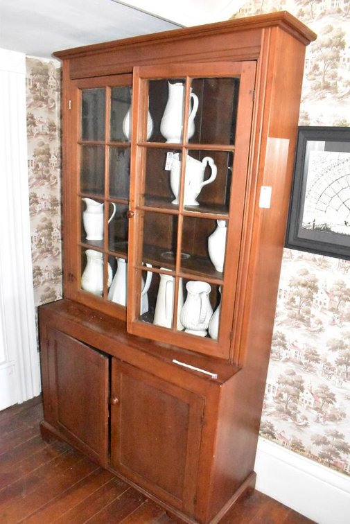 Antique Walnut Stepback Flatwall Cupboard