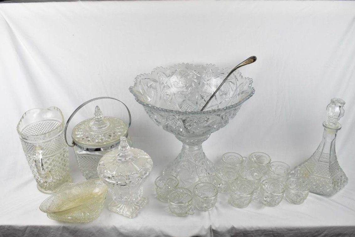 Vintage Punch Bowl Set w/ Pitcher, Bucket, and Decanter