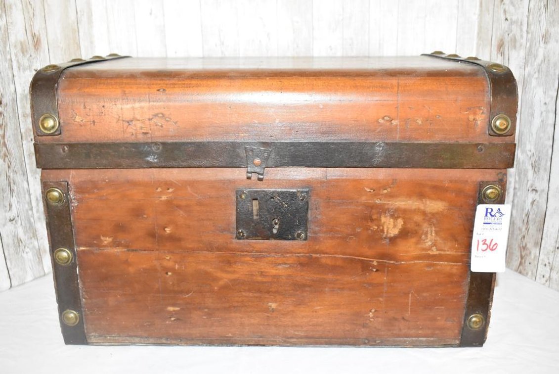 Antique Walnut Strong Box w/ Forged and Riveted Metal Strapping
