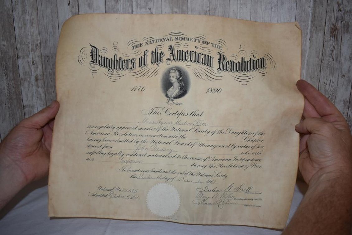 Vintage Daughters of the American Revolution Membership Certificate - 1910