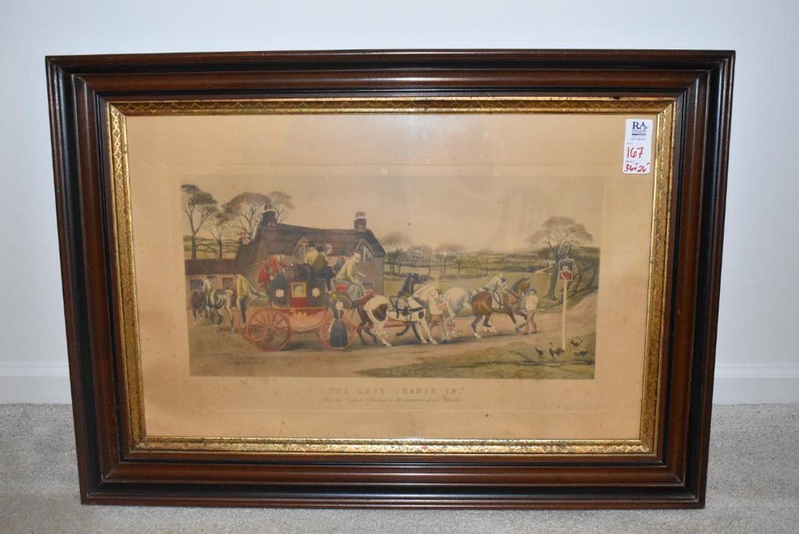 Vintage Colored Etched Print in Walnut Frame - "The Last Change In"