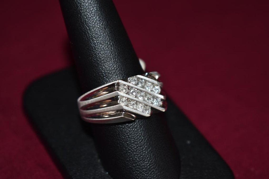 14k 5.10g WG 13 Diamond Diagonal 3 Row Men's Ring