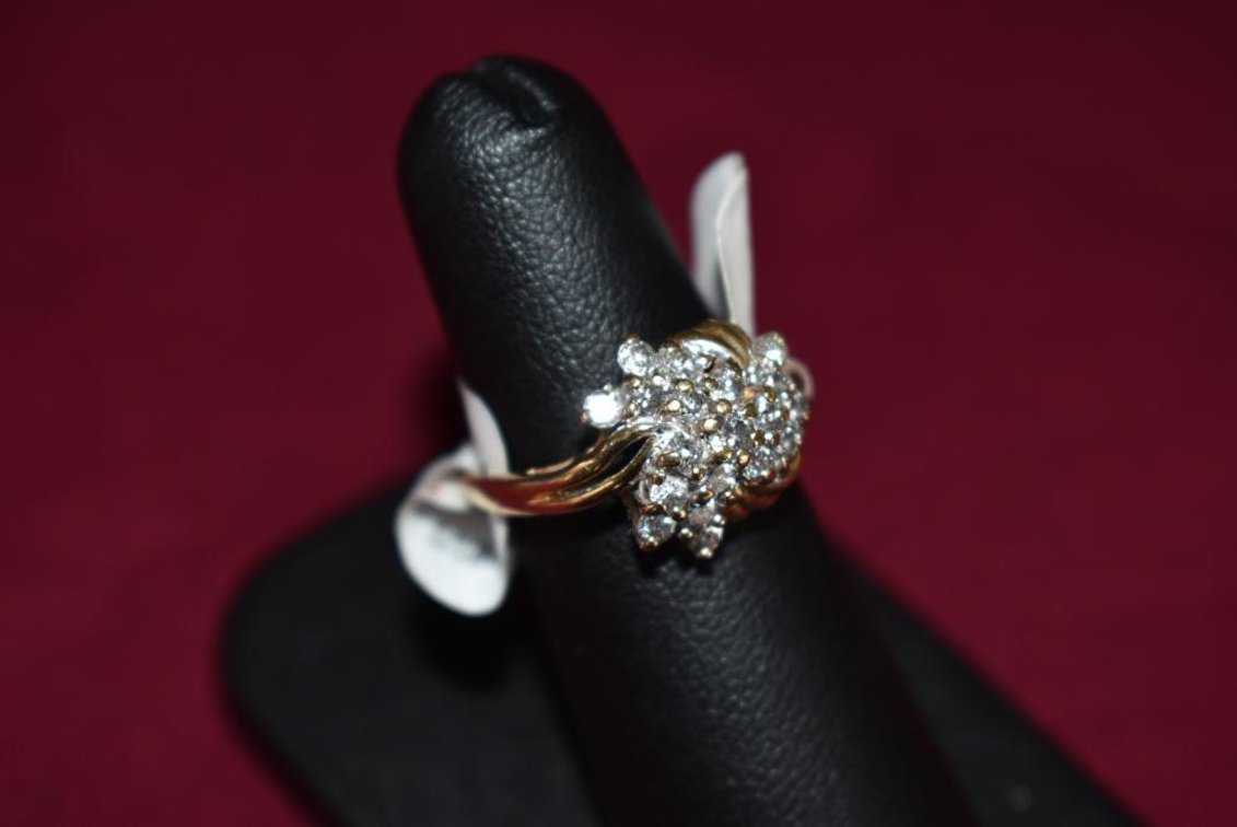 14k YG 19 Swirl Diamond Cluster Ring
