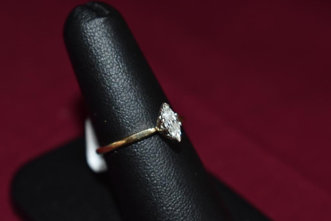 14k 1.60g YG 6 Prong Marquise Diamond Solitaire Ring