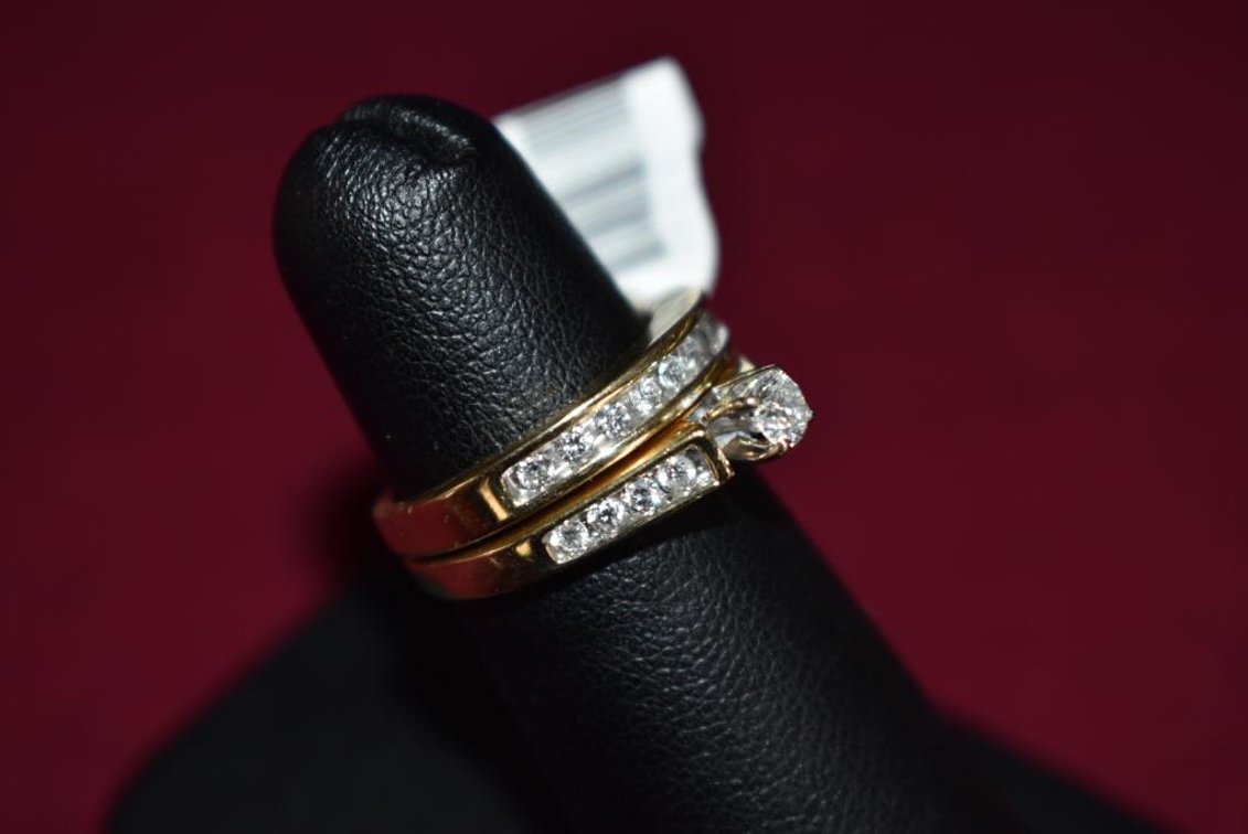 14k 4.60g YG Channel Diamond Wedding Ring Set