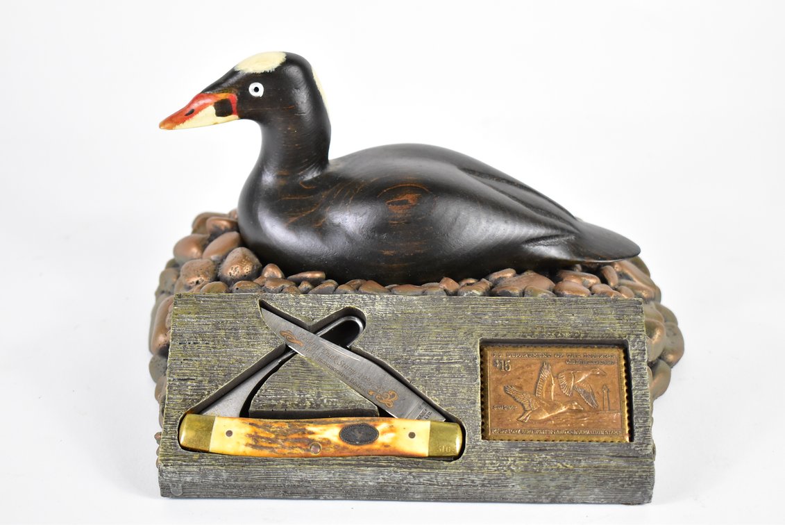 Federal Duck Stamp 1996-97 10th Commemorative Edition Pocket Knife Duck Statue 
