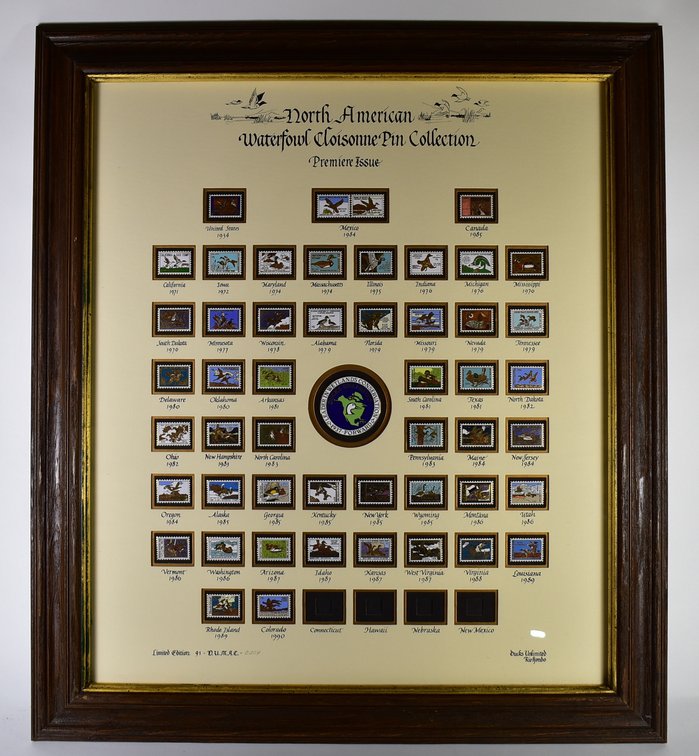 North American Waterfowl Cloisonne Pin Collection Premiere Issue Ducks Unlimited Limited Edition Framed Collection 