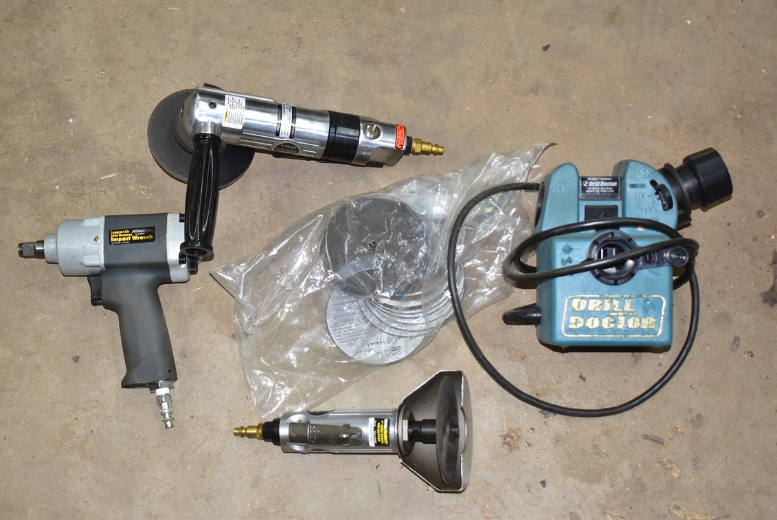 Assorted Pneumatic Tools and Drill Doctor Sharpening Tool 