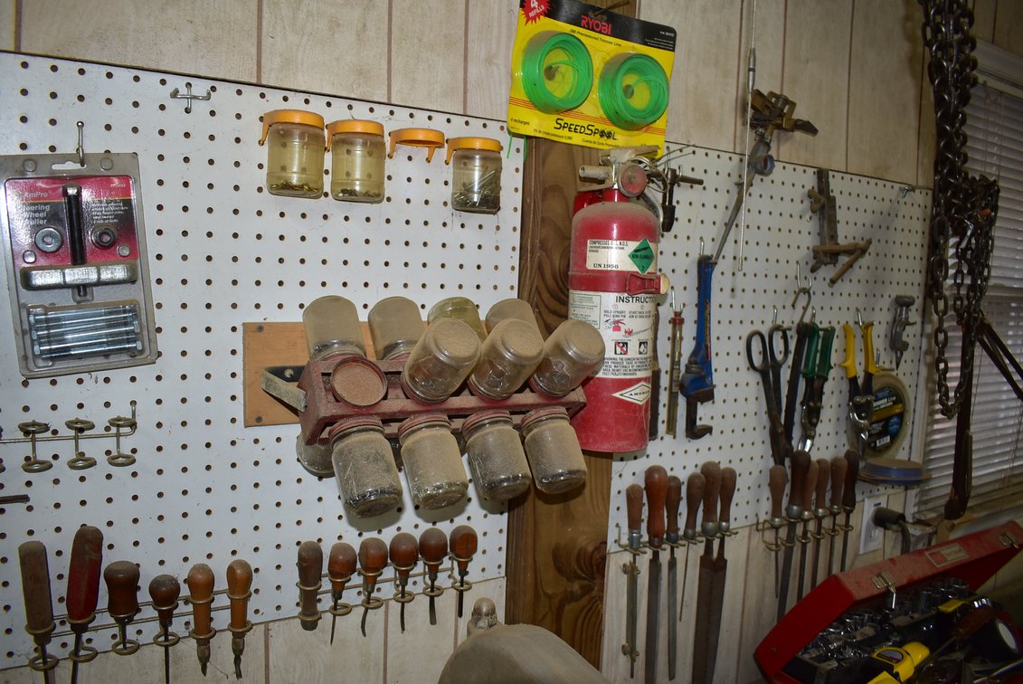Contents of Peg Board - Chisels, Nails, Tools 