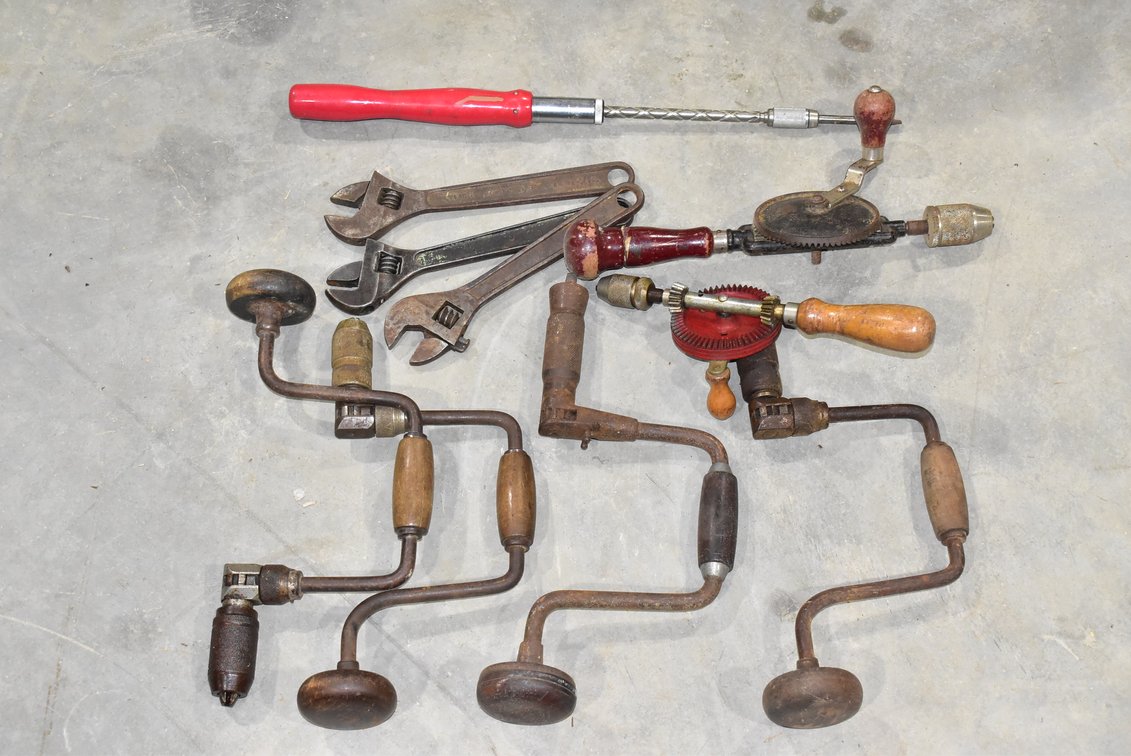 Assorted Hand Drills, Wrenches, Etc. 