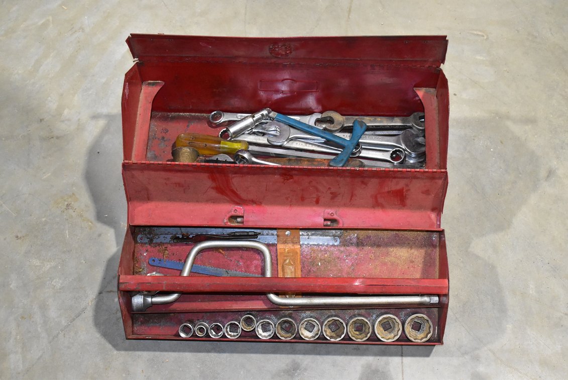 Red Toolbox w/ Wrenches, Sockets, Etc. 