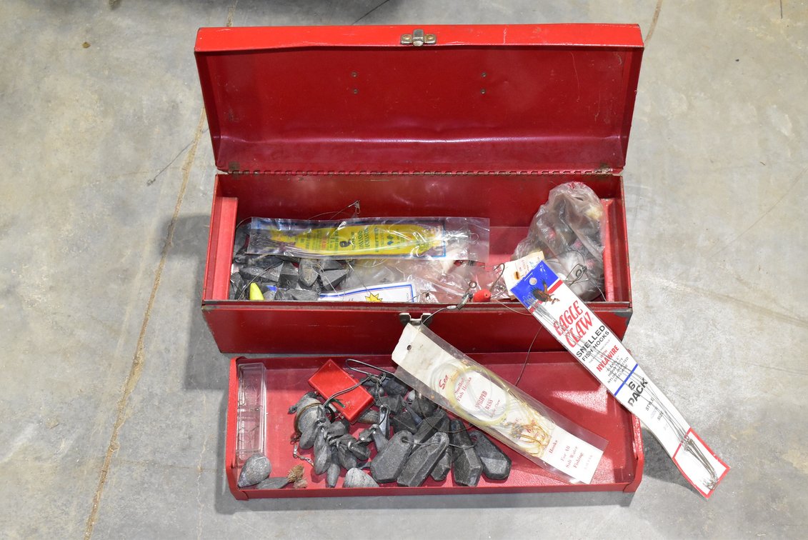 Red Toolbox w/ Fishing Weights & Hooks 