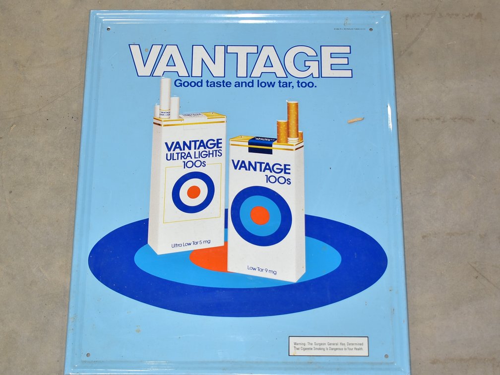 Vantage “Good Taste And Low Tar, Too.” Metal Sign 