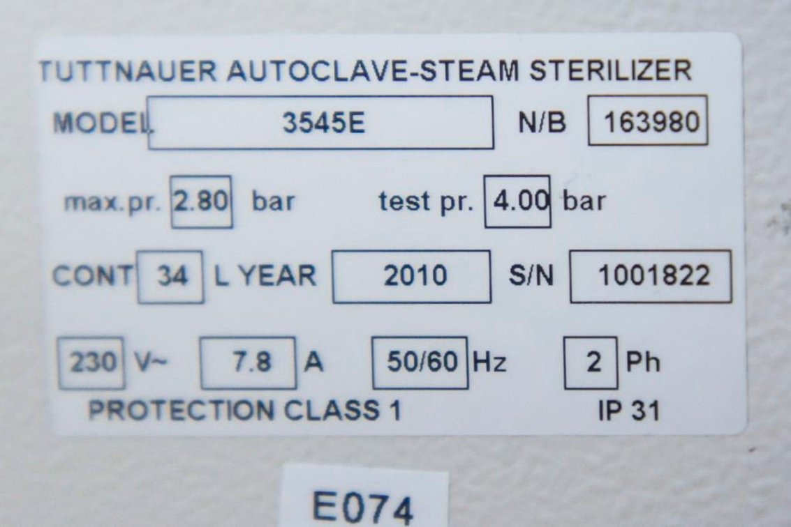 Image for MJK1748 Tuttnauer Brinjmann 354E Autoclave