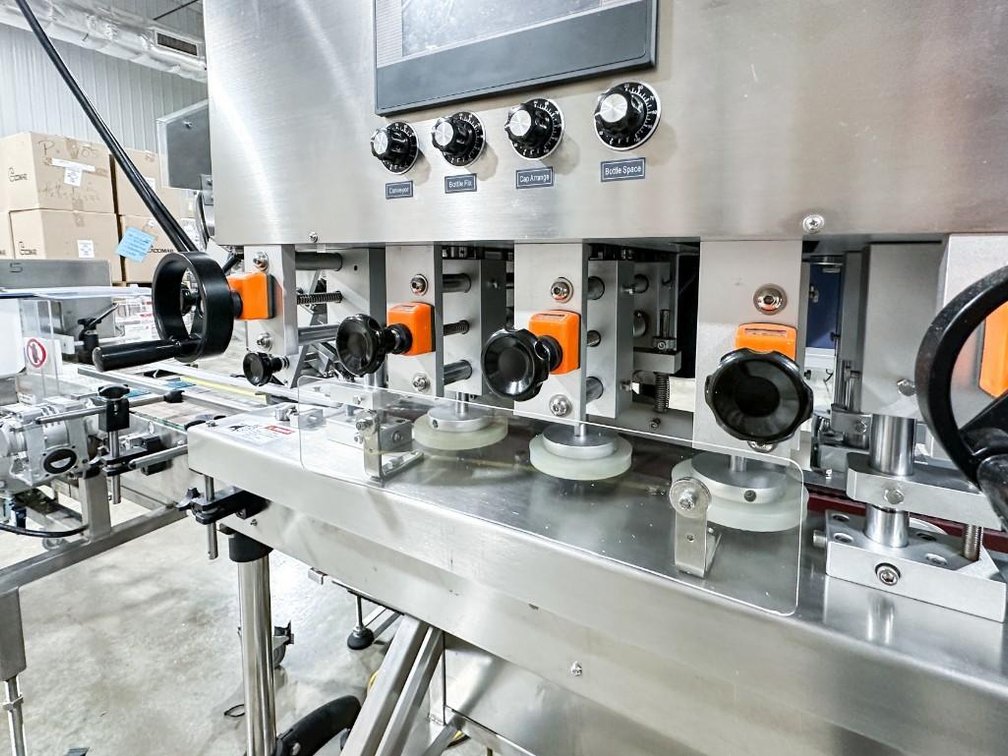 Image for **SOLD** MJK2087 Ningbo Deli 3 Spindle Capper w/ Cap Elevator