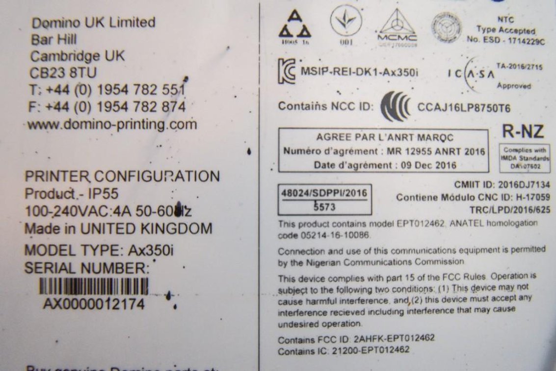 Image for MJK2096 Domino AX350i Inkjet Coder