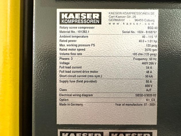 Image for MJK2564 Kaeser BSD 40 HP Rotary Screw Compressor