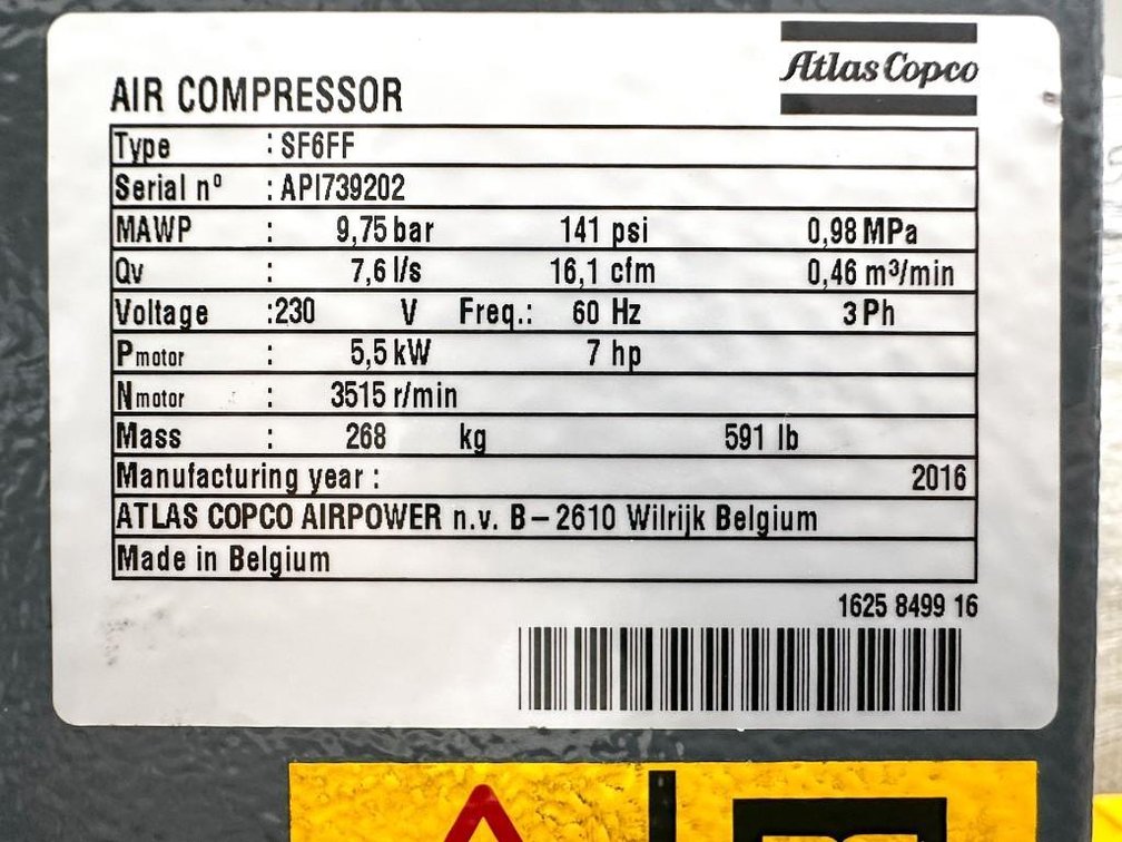 Image for MJK2701 Atlas Copco SF6FF Oil-Free Scroll Air Compressor