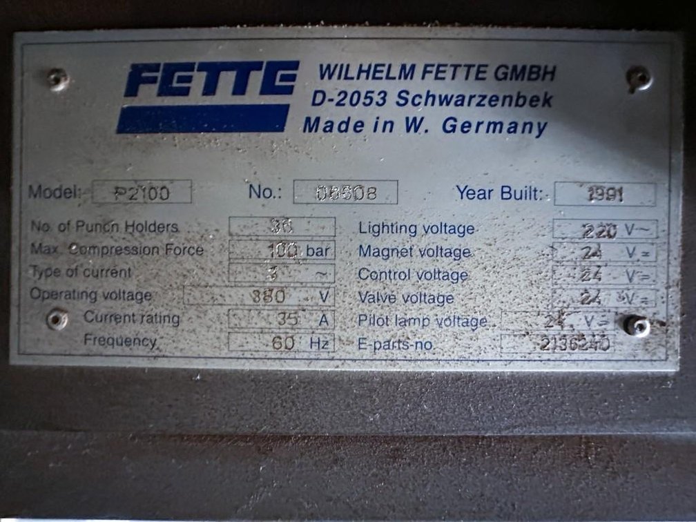 Image for MJK2713 Fette 36 Station Tablet Press P2100