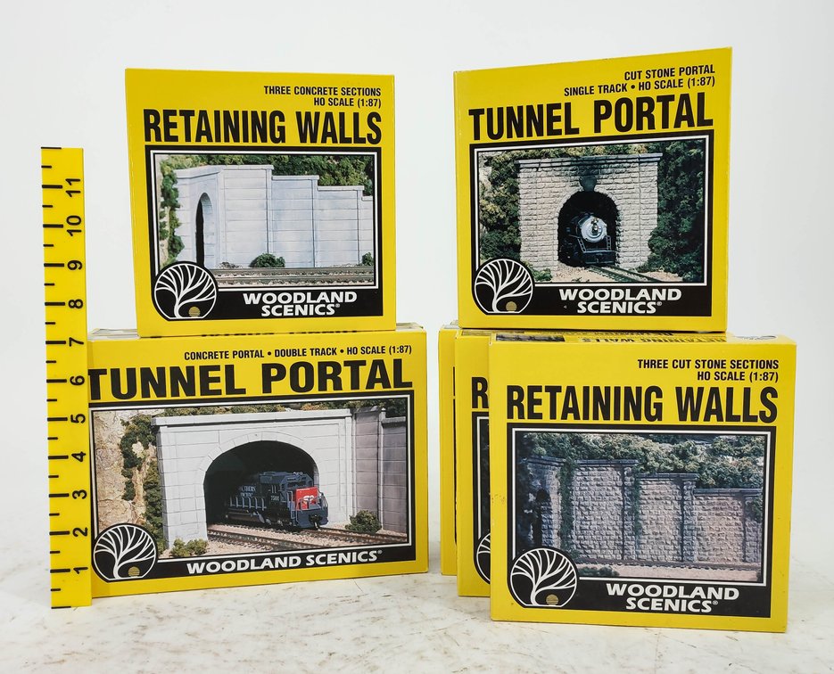 WOODLAND SCENICS: TUNNEL PORTALS, DBL TUNNEL PORTALS, 2 STYLES RETAINING WALLS INV 261220045