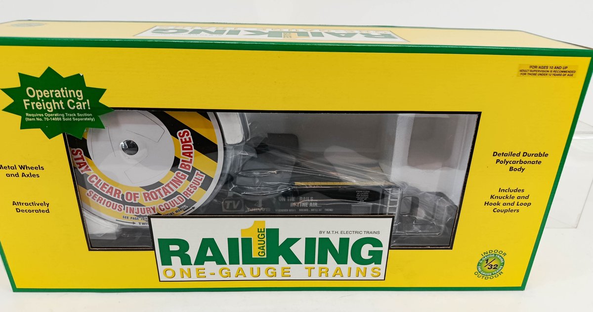 MTH RAILKING GAUGE 1 CHANNEL 4 NEWS OPERATING FLAT CAR W/ HELICOPTER  INV 260790686