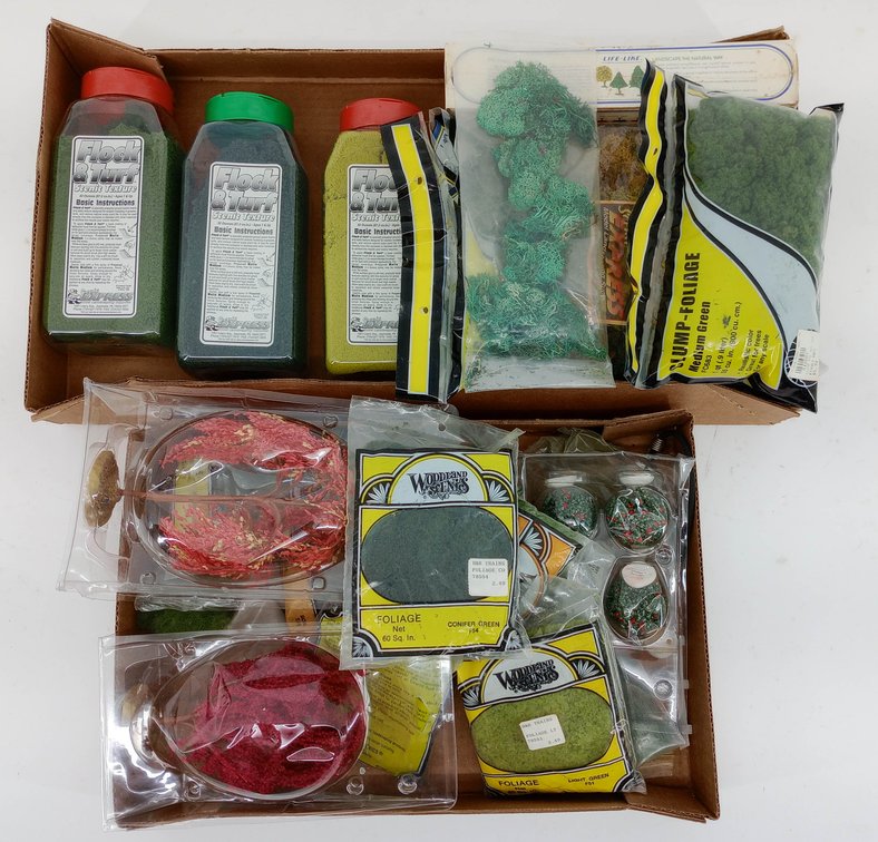 FLOCK & TURF SCENIC TEXTURE, WOODLAND SCENICS FOLIAGE, LICHEN & AUTUMN TREES LOT  INV 260015203