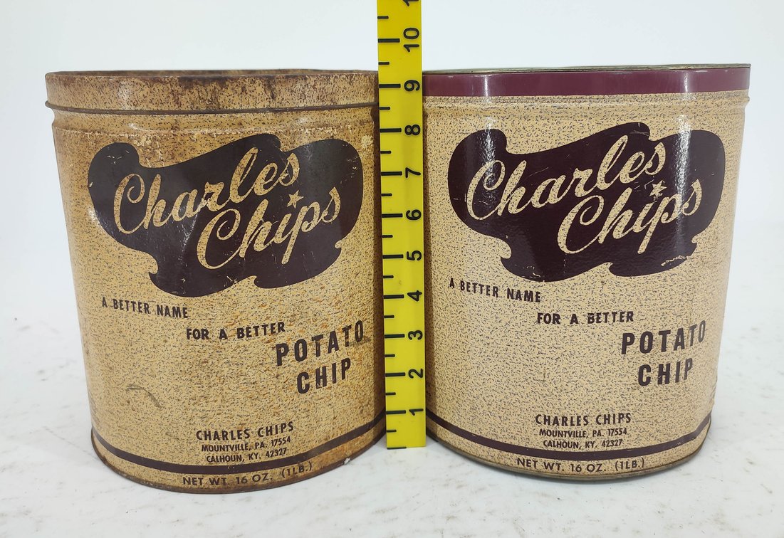 2 CHARLES CHIP TINS (MISSING LID)  INV 260350012