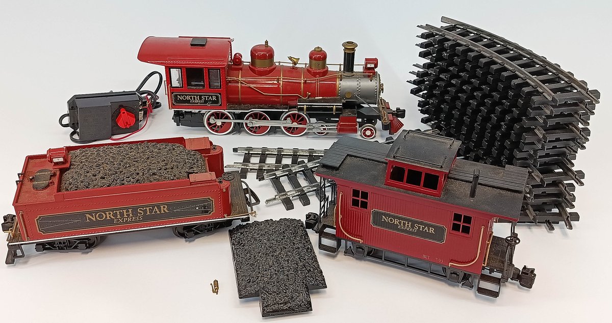 NORTH STAR EXPRESS G GAUGE STEAM LOCOMOTIVE, TENDER, CABOOSE, TRACK & POWER PACK SET  INV 261671938