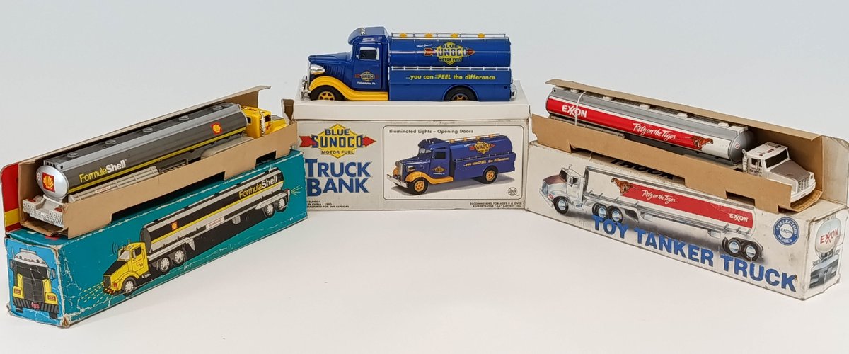 3 TOY TANKER TRUCKS FORMULA SHELL BLUE SUNOCO EXXON 3 OB  INV 261671940