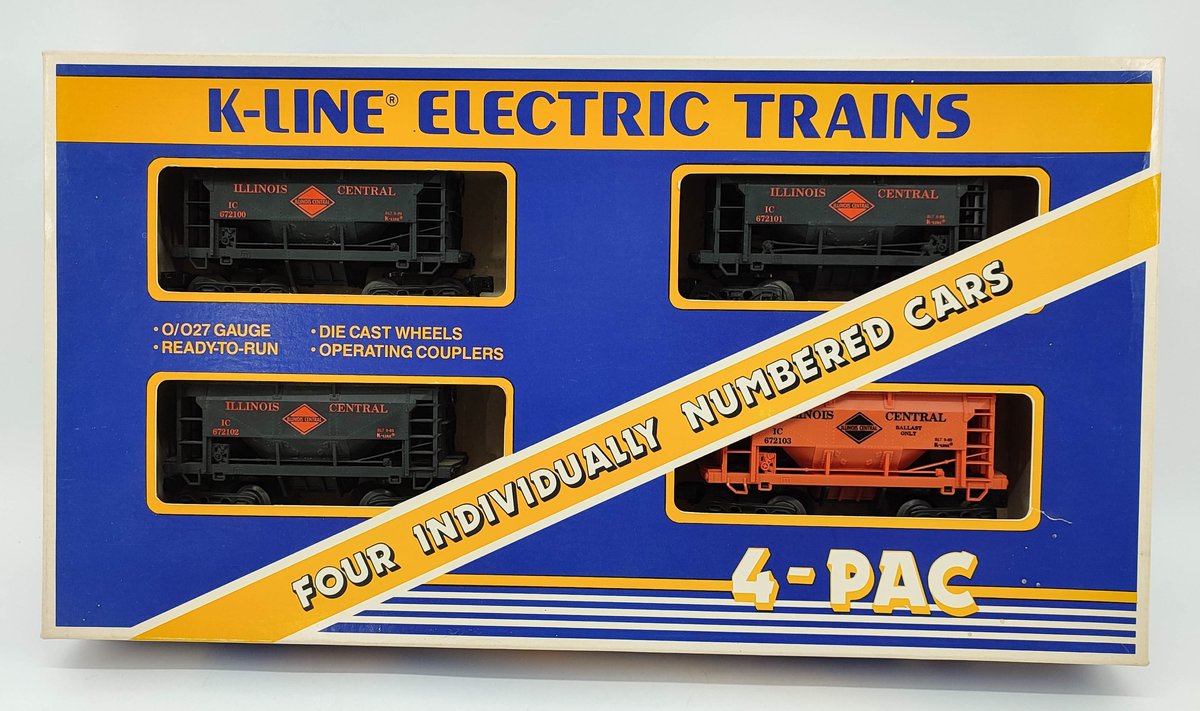 K-LINE 4 PACK K-LINE O O27 GAUGE ILLINOIS CENTRAL ORE CARS #672100,#672101,#672102,#672103 K-6721A OB  INV 263230003