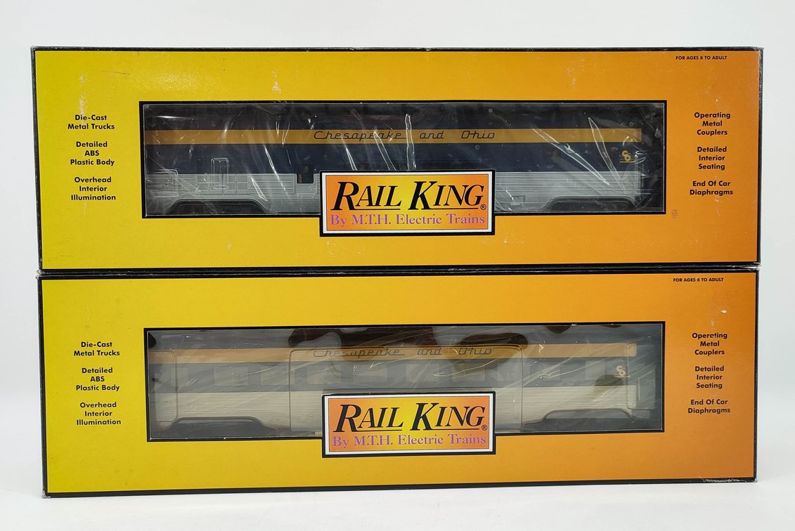 RAILKING 2 CHESAPEAKE & OHIO STEAMLINED VISTA DOME CAR 3-67007 & COACH CAR 30-67008 OBS  INV 263230011