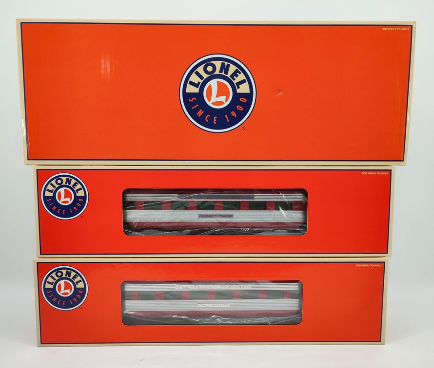 LIONEL TEXAS SPECIAL ALUMINUM CAR 2-CAR PACK SLEEPER DAVID CROCKETT 1503 & SLEEPER JAMES W. FANNIN 1500 6-25512 OB  INV 263230020