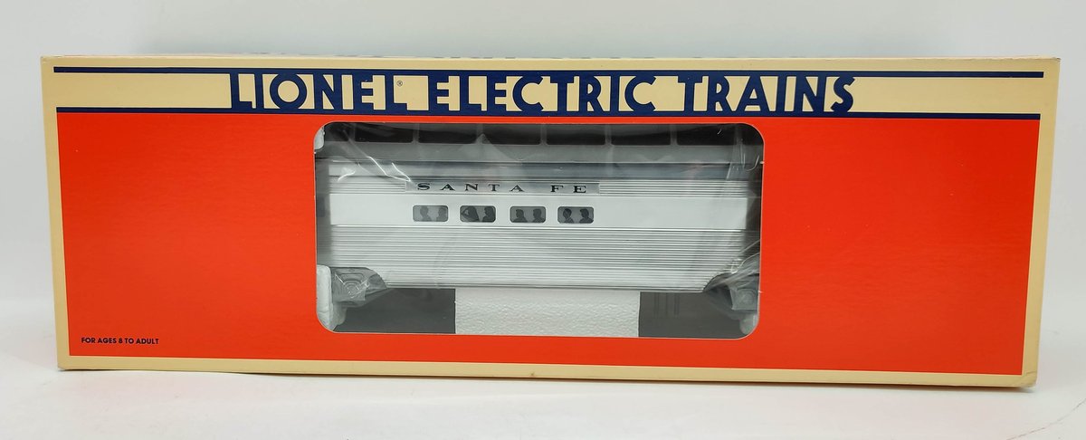 LIONEL SANTA FE ALUMINUM FULL VISTA DOME PASSENGER CAR O GAUGE 6-19128 OB  INV 263230024